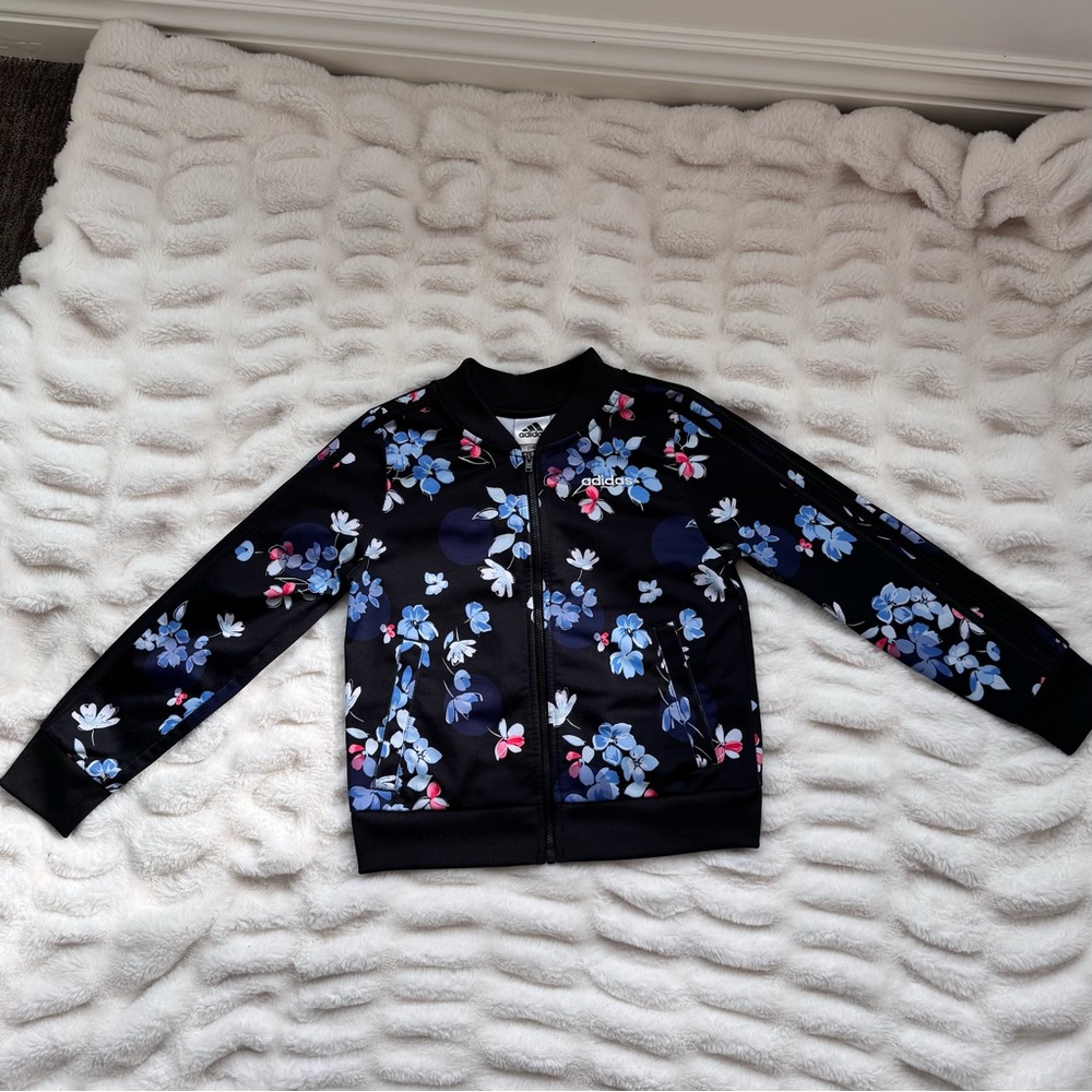 Adidas Kids Floral Jacket - Black and Blue